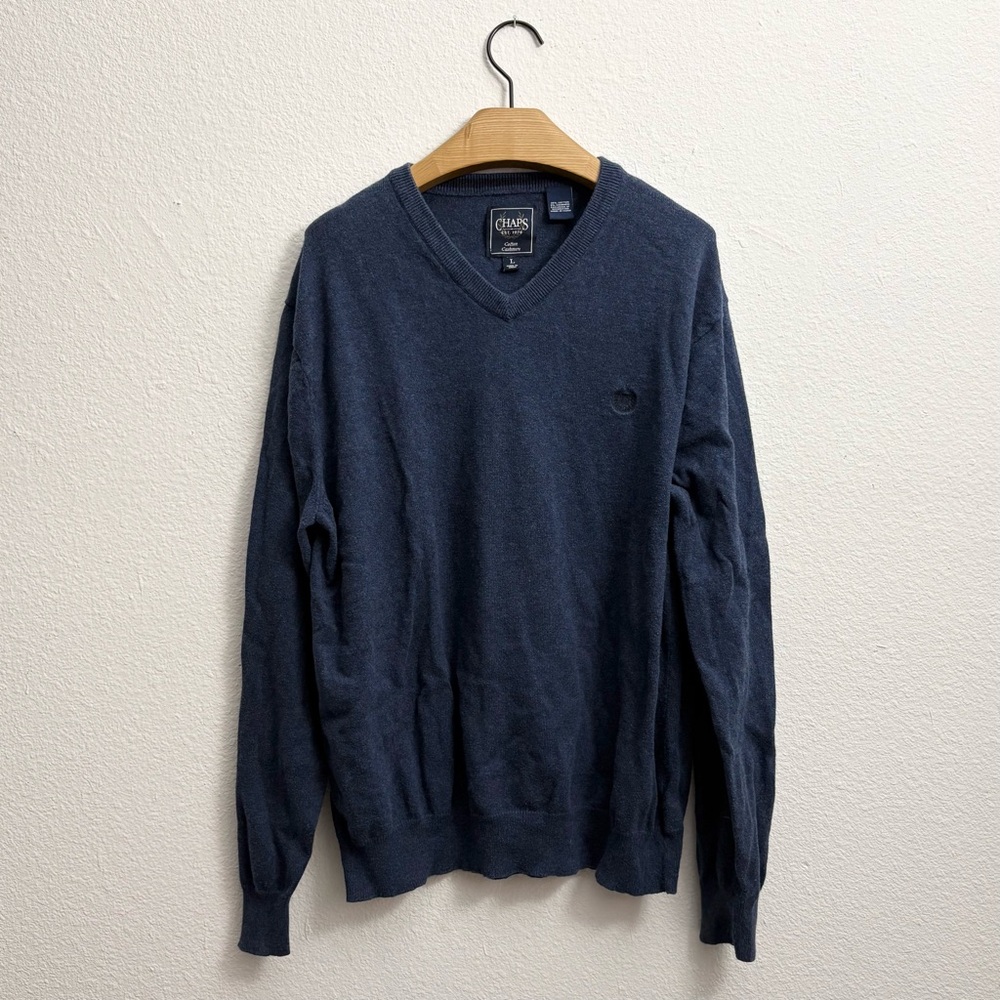 Chaps Cotton Cashmere Pullover V-Neck Dark Blue Sweater size large
